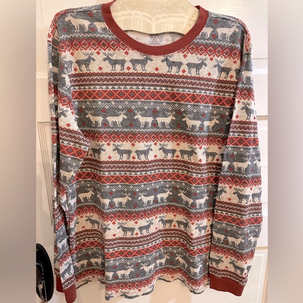NWOT PJ Place Men's Christmas Moose 100% Cotton Top Pajama Size Med 21” P2P